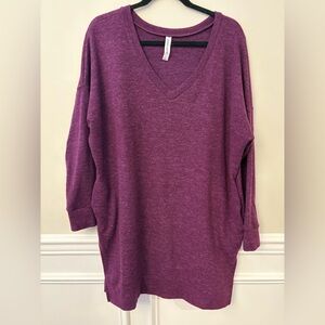 Zenana Outfitters V-Neck Sweater in Rich Purple - Tunic with pockets!